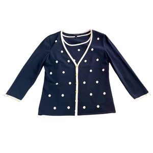 Escada Navy & White Polka Dot Twin Sweater Set 36